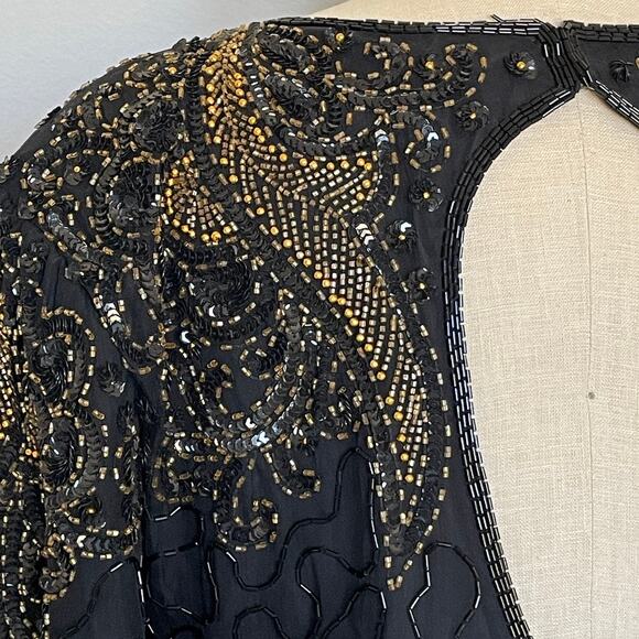 Vintage Black Gold Beaded Open Back Dress - Picture 5 of 10